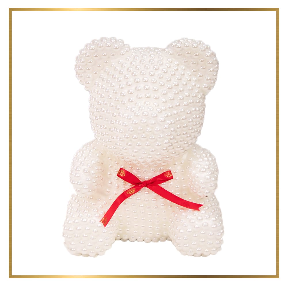 Gray teddy bear with red bow | Online Agency to Buy and Send Food, Meat,  Packages, Gift